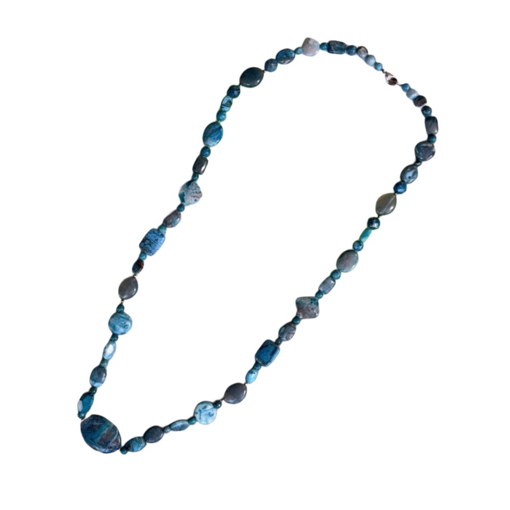 Hand strewn blue crystal and agate necklace